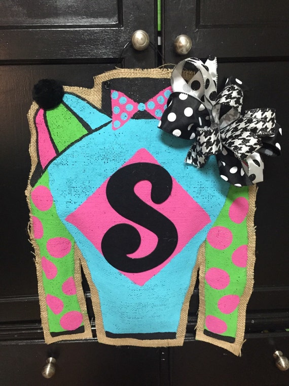 Burlap door hanger jockey silks kentucky derby derby Etsy