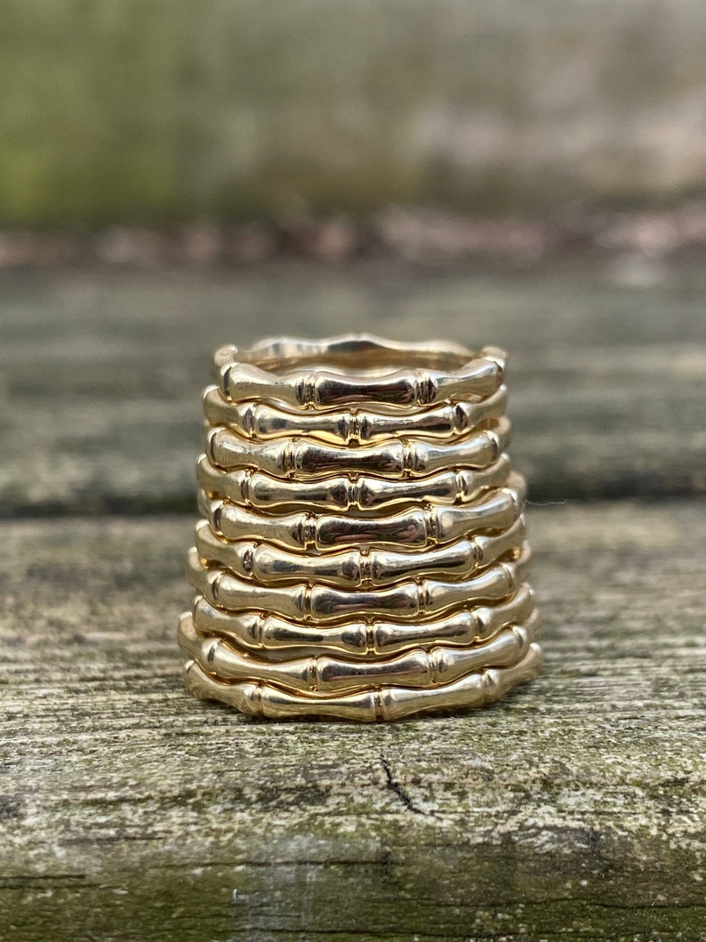14k Yellow Gold Bamboo Stacking Band