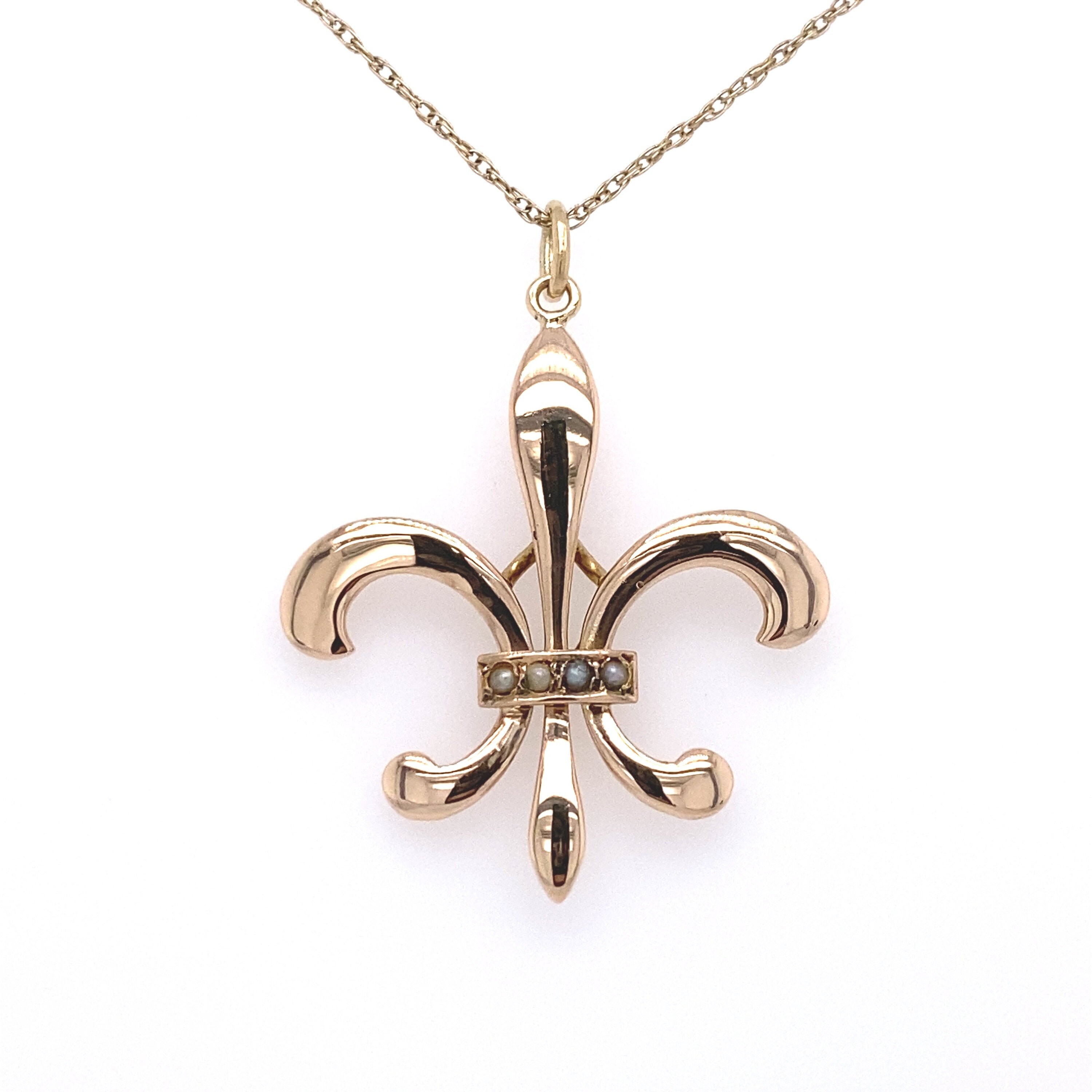 14k Yellow Gold Pearl Fleur De Lis 
