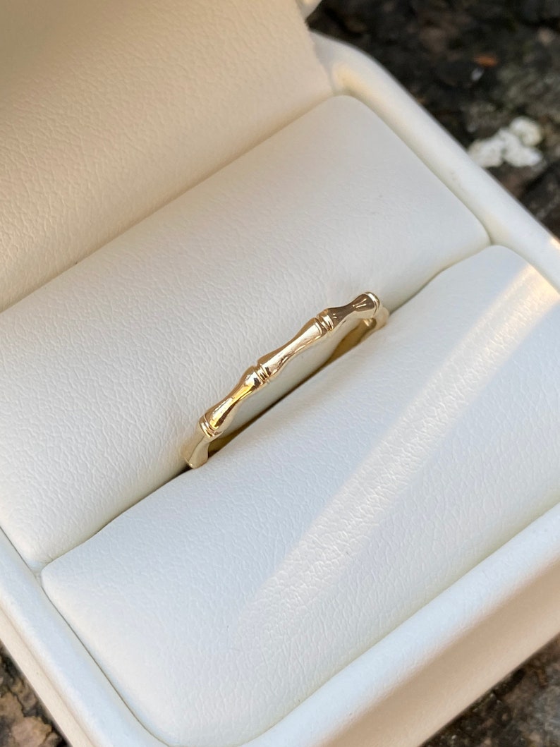 14k Yellow Gold Bamboo Stacking Band