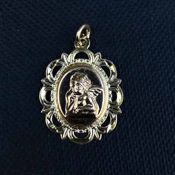 14k Two Tone Gold Cherub Pendant