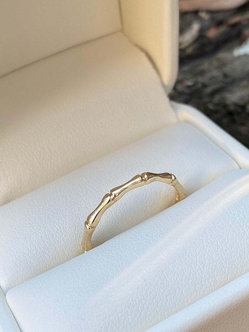 14k Yellow Gold Bamboo Stacking Band
