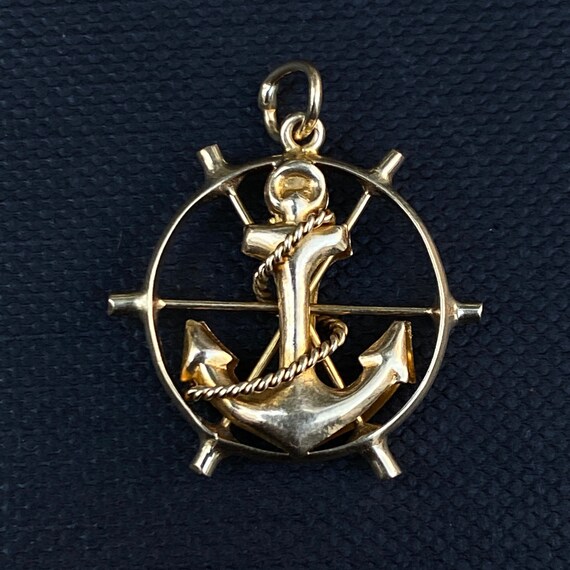 14k Yellow Gold Nautical Anchor Pendant
