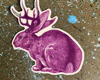 Jackalope sticker, rabbit sticker, Jackalope art, mythological animal sticker