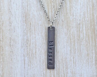 Stamped Pewter "blessed" Necklace 20-inches