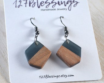 Resin and Wood 5-Sided Dangle Earrings