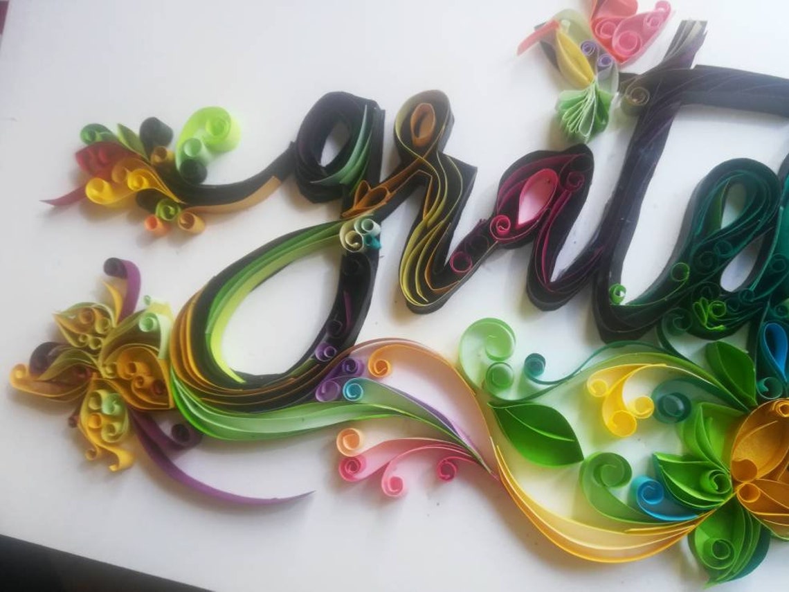 Quilling art letters quotes custom name words wallpaper Etsy España