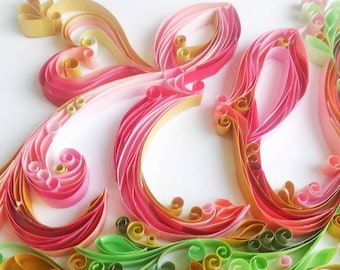 Handmade personalised paper quilling name, gift, custom names, paper filigree, children name, wall art, anniversary, wedding, decor, design,