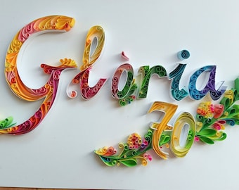 Nom personnalisé Quilling pour anniversaire, mariage, papier quilling, papier peint, décoration, art mural, fait à la main, cadeau, décor à la maison