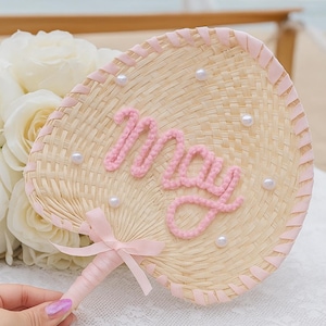 Handwoven Personalized Bridesmaid Fan,Custom Name Wedding Fan, Natural Straw Bridal Party Gift, Boho Wedding Keepsake, Summer Ceremony Fan