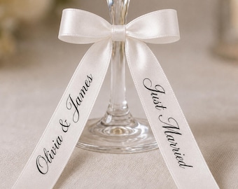 Personalized Wedding Ribbon, Custom Wedding Bows, Custom Glass Ribbons, Wedding Place Setting Name Ribbons, Wine Glass Ribbons, Bachelorette