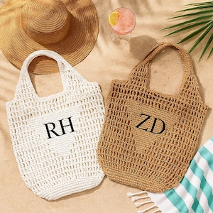 Personalized beach tote bag,Custom Initials Straw Tote,Bridal Shower Gift,Bachelorette Party Favor,Custom Raffia Tote,Summer Vacation Gift