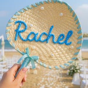 Personalized Hand Fan with Custom Name,Woven Straw Fan for Wedding Favors,Bridesmaid Gifts,Boho Summer Party Decor,Beach Wedding Accessory