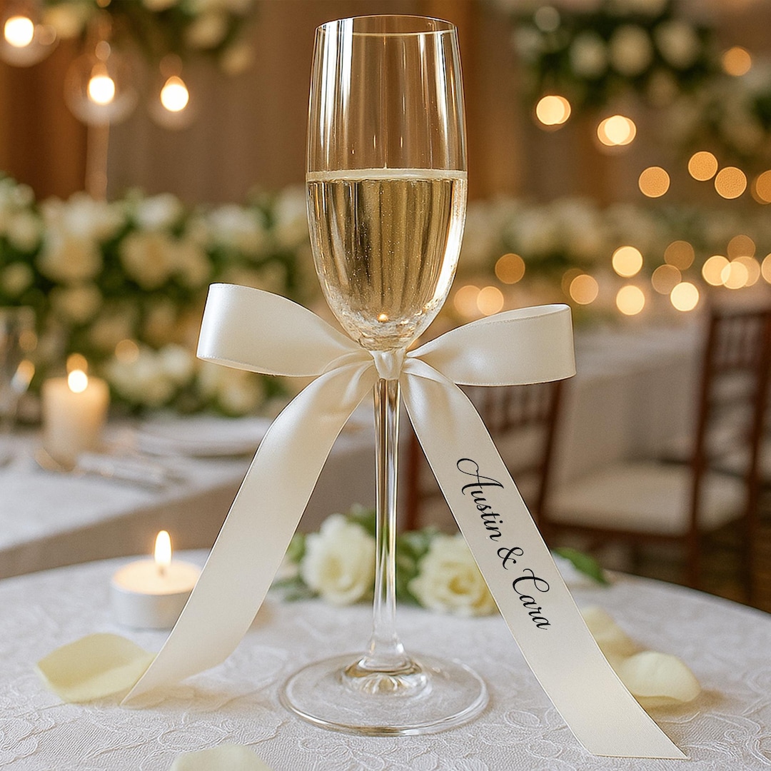 Custom Champagne Glass Ribbon, Personalized Wedding Glass Ribbon for ...