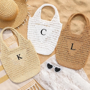 Personalized beach tote bag,Custom Initials Straw Tote,Bridal Shower Gift,Bachelorette Party Favor,Custom Raffia Tote,Summer Vacation Gift
