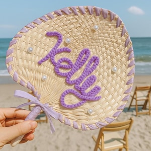 Handwoven Straw Fan,Custom Fan,Personalized Bridesmaid Gift,Boho Wedding Fan,Custom Bridal Shower Keepsake,Natural Rustic Wedding Favors