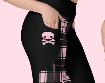 Split Plaid Leggings with Pockets, Plus Sizes, Goth Clothing, Grunge Pants