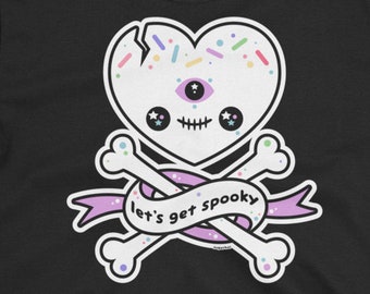 Spooky Cute Heart Skull Shirts, Aesthetic Clothing, Pastel Goth T-Shirts, Kawaii Grunge Clothes