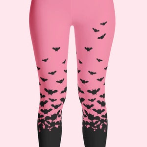 Pastel Goth Leggings with Black Bats, Spooky Cute, Soft Grunge Yoga Pants, Kawaii Clothes