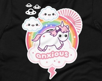 Anxious Unicorn T-Shirt, Kawaii Pastel Goth, Plus Sizes