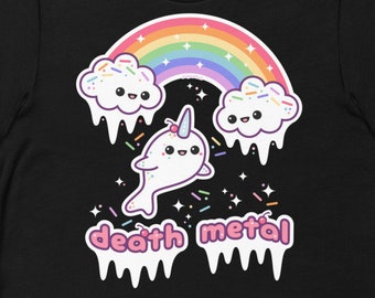 Kawaii Unisex Death Metal Tees, Pastel Goth, Rainbow Grunge Narwhal, Plus Tailles Disponibles