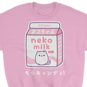 Kawaii Sweatshirt With  Kitty Cat Milk Carton, Super Cute Clothing, Pink Neko Milk, Plus Sizes Available
