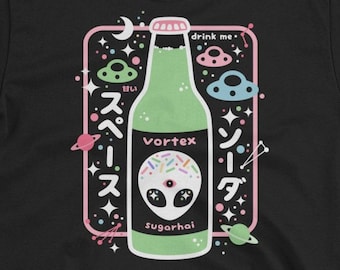 Leuk Alien Soda-T-shirt, kawaii space-grunge-kleding