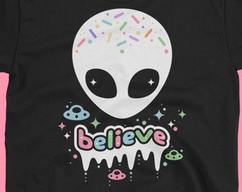 Alien-shirt, pastel goth-T-shirt, Uchuu Kei, ufo-kleding, zachte grunge, grote maten beschikbaar