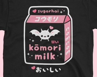 Bat Milk Shirt, Pastel Goth Clothes, Komori, Creepy Cute, Spooky Grunge T-Shirts
