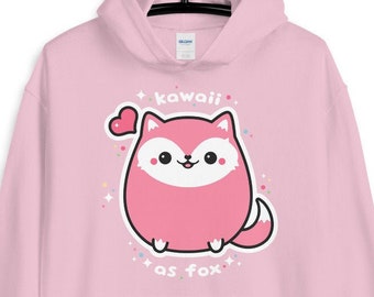 Super Kawaii Hoodie with Cute Pink Fox, Cute Clothing, Plus Sizes Available