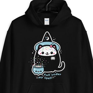 Halloween Hoodie with Cat Witch, Spooky Cute, Plus Sizes