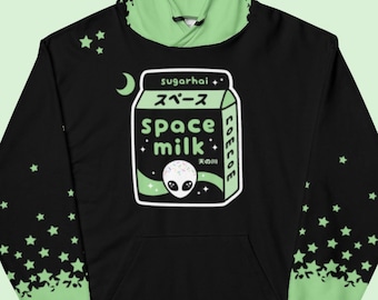 Space Milk Hoodie with Stars, Pastel Goth, Plus Sizes