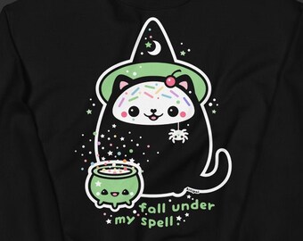 Halloween Sweatshirt, Witch Cat, Pastel Goth Kitty with Cauldron, Plus Sizes