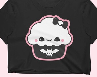 Kawaii Cupcake Shirts | Pastel Goth Clothing | Bat Cupcakes | Soft Grunge Crop Tops for Women