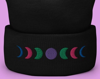 Moon Phases Beanie, Witchy, Pastel Goth Hats