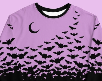 Cute Pastel Goth Sweatshirt with Bats and Crescent Moon