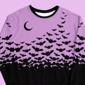 Cute Pastel Goth Sweatshirt with Bats and Crescent Moon