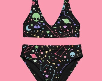 High Waisted Space Bikini, Plus Sizes, Recycled Material, Aliens