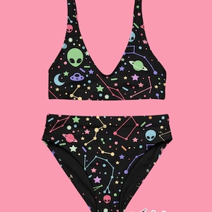 High Waisted Space Bikini, Plus Sizes, Recycled Material, Aliens