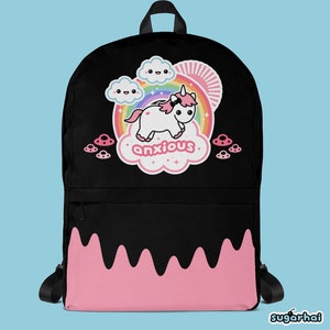 Pastel Goth Backpack, Cute Anxious Unicorn, Kawaii Aesthetic
