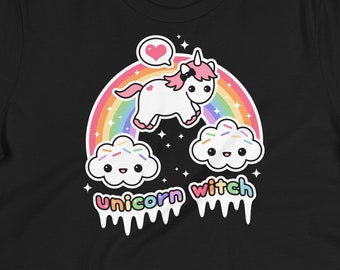 Kawaii Einhorn Hexe T-Shirt, Pastel Goth Kleidung, Plus Sizes