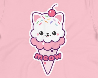 Cute Ice Cream Kitty Shirts, Plus Size Kawaii Clothing
