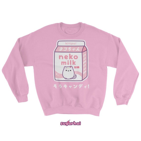 Kawaii Kitty Cat Milk Sweatshirt Super Cute Pink Neko Milk Clothing Plus Sizes Available