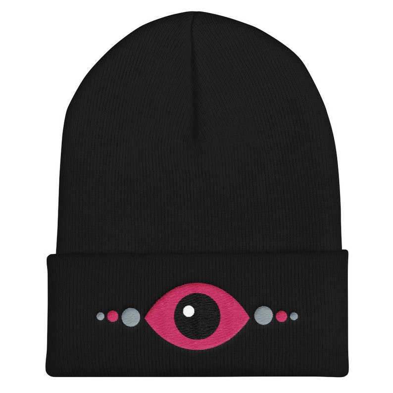 Cuffed Beanie With Embroidered Third Eye Detail Embroidery Etsy