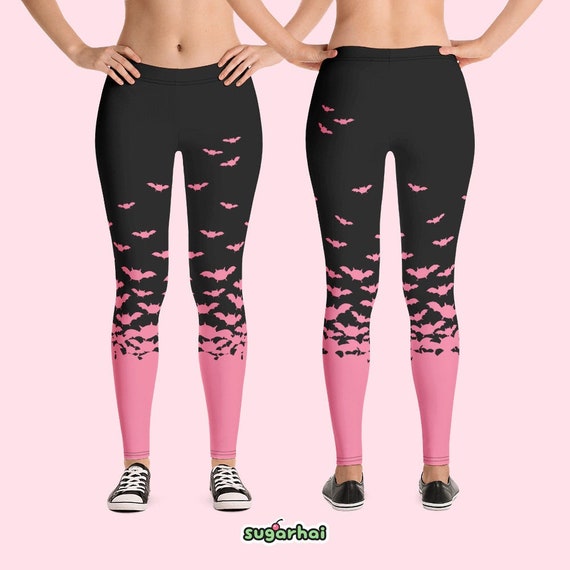 Pastel Goth Leggings With Bats, Kawaii Clothes, Creepy Cute Yoga