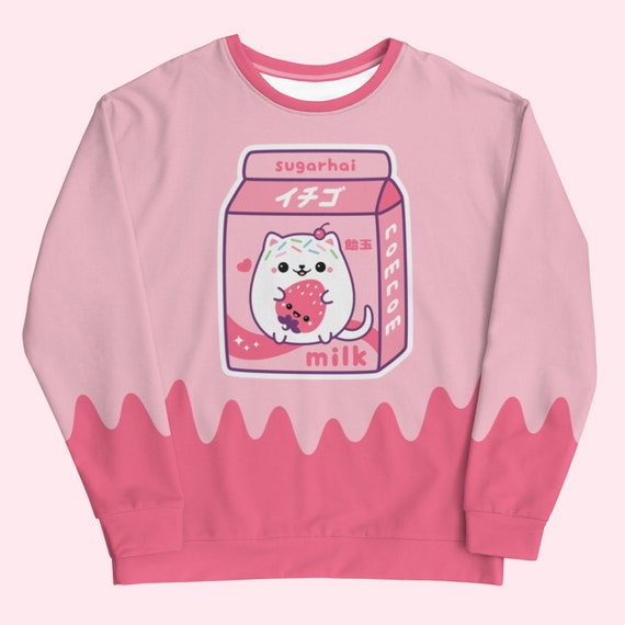 Kawaii Strawberry Milk Print T-shirt - Kawaii Fashion Shop