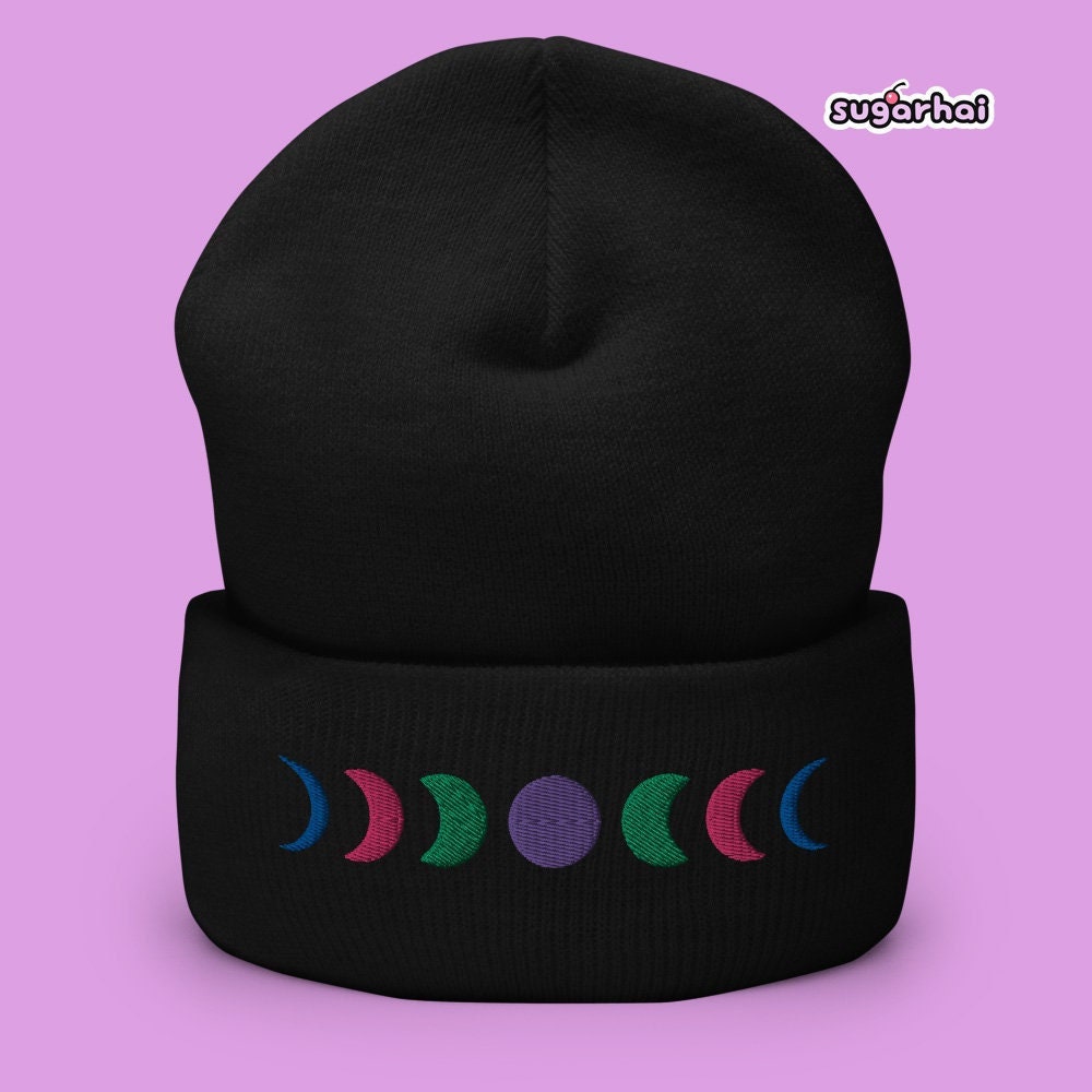 Moon Phases Beanie, Witchy, Pastel Goth Hats