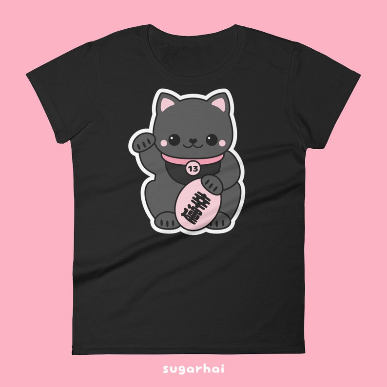 Kawaii Black Maneki Neko Shirts Kawaii Clothes Pastel Goth Etsy
