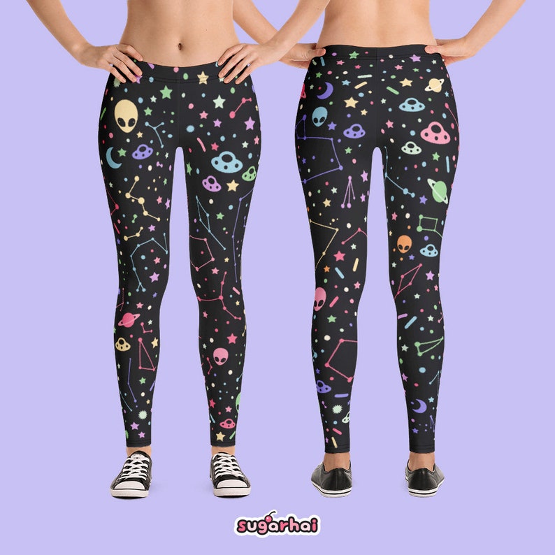 Space Grunge Constellation Leggings With Aliens and Ufos, Celestial ...
