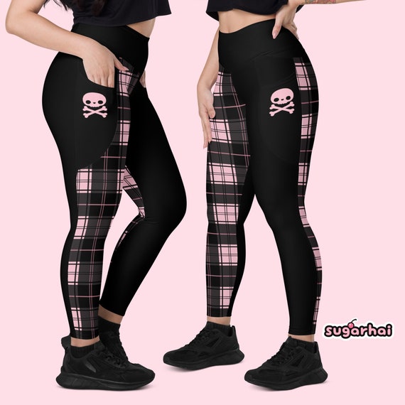 Split Plaid Leggings With Pockets, Plus Sizes, Goth Clothing, Grunge Pants  